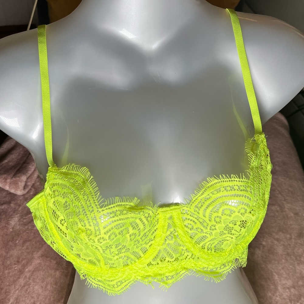 Shein neon yellow sheer lace bra size L. Worn once! Perfect condition!